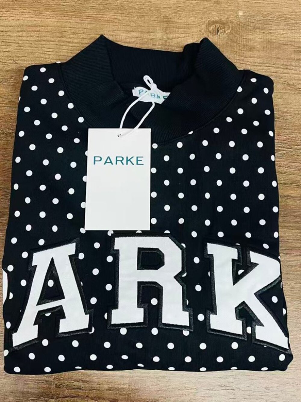 PARKE Black Polka Dot Mock Neck Sweatshirt - Picture 2 of 6